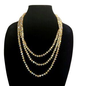 Vintage Champagne Gold Faceted Crystal Bead Necklace 83" Aurora Borealis